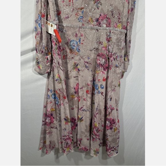 NWT $498 Mac Duggal [ 18 ] Floral Embellished Long Sleeve Midi Dress Mauve‎ - Picture 12 of 16